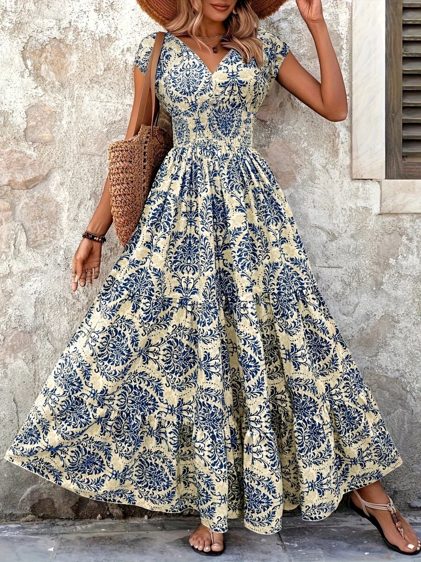 Printed Cap Sleeve Maxi Dress – Sunshine Boutique