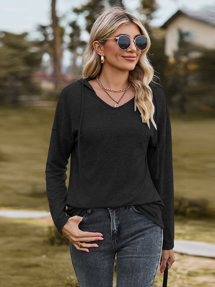 Dropped Shoulder Hooded Blouse