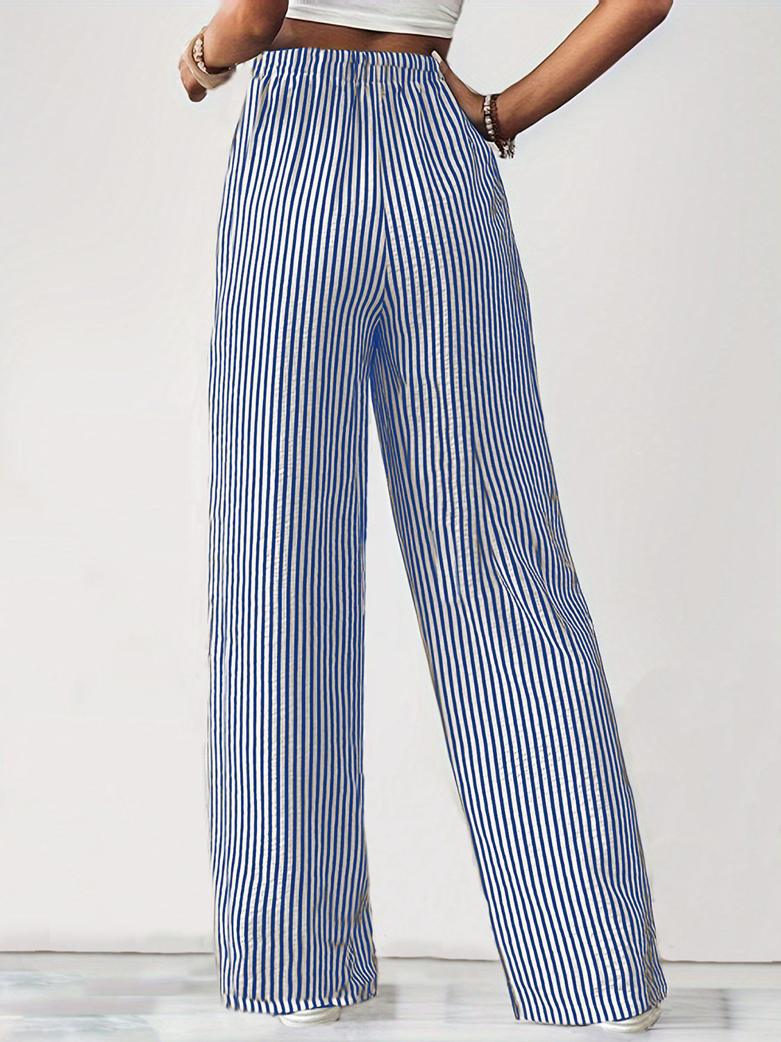 Drawstring Striped Elastic Waist Pants