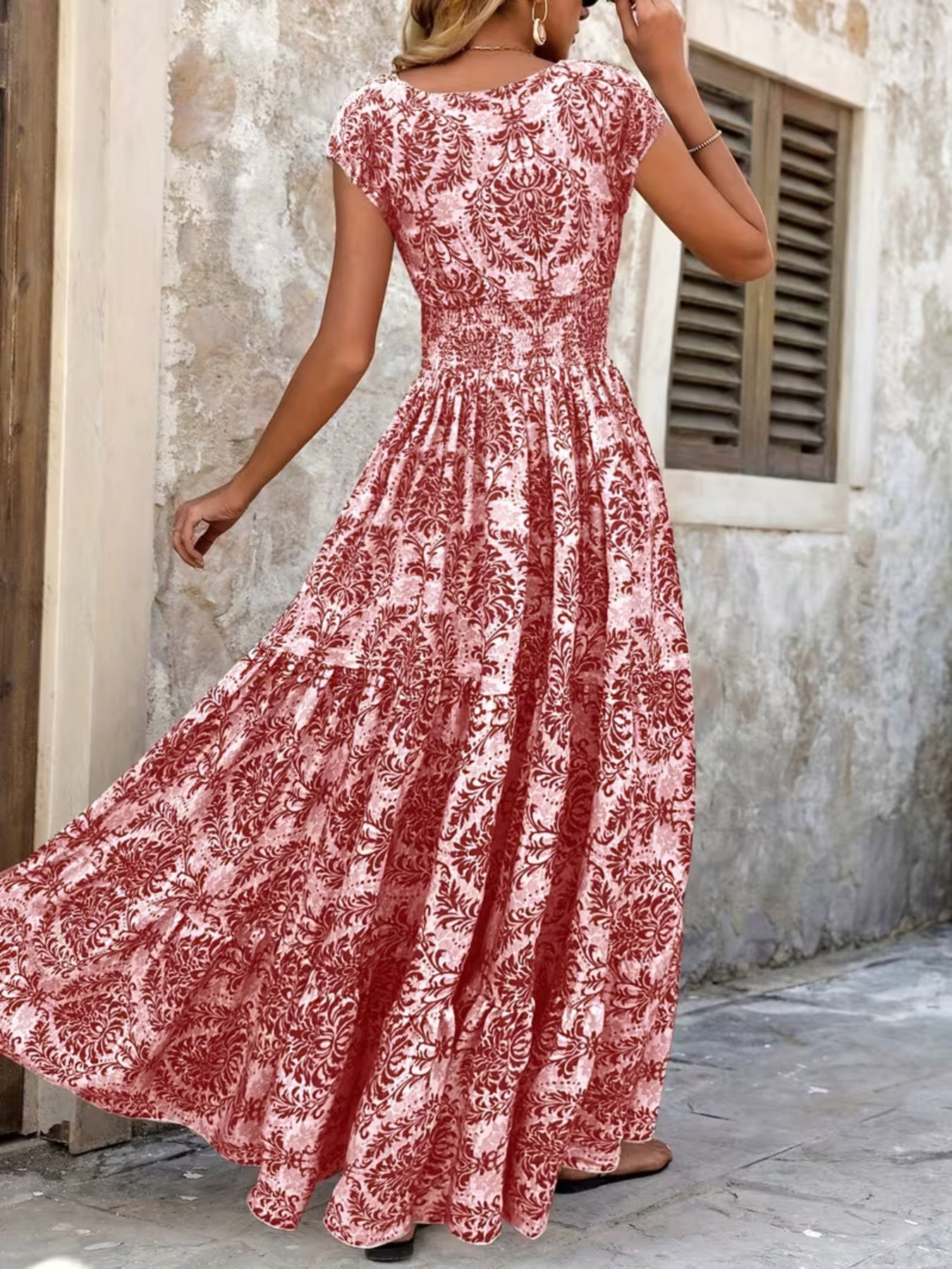 cap sleeve maxi dress Vintage Floral Moss / M %0D%0AYKK%20zipper%20(known%20as%20the%20most%20durable%20and%20reliable%20zippers%20manufactured%20today) Capricorn Cap Sleeve Keyhole Maxi