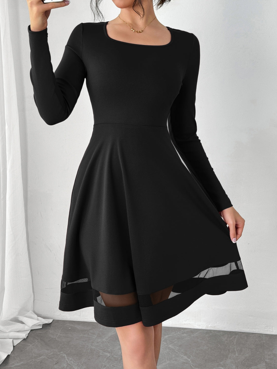 Square Neck Long Sleeve Mini Dress