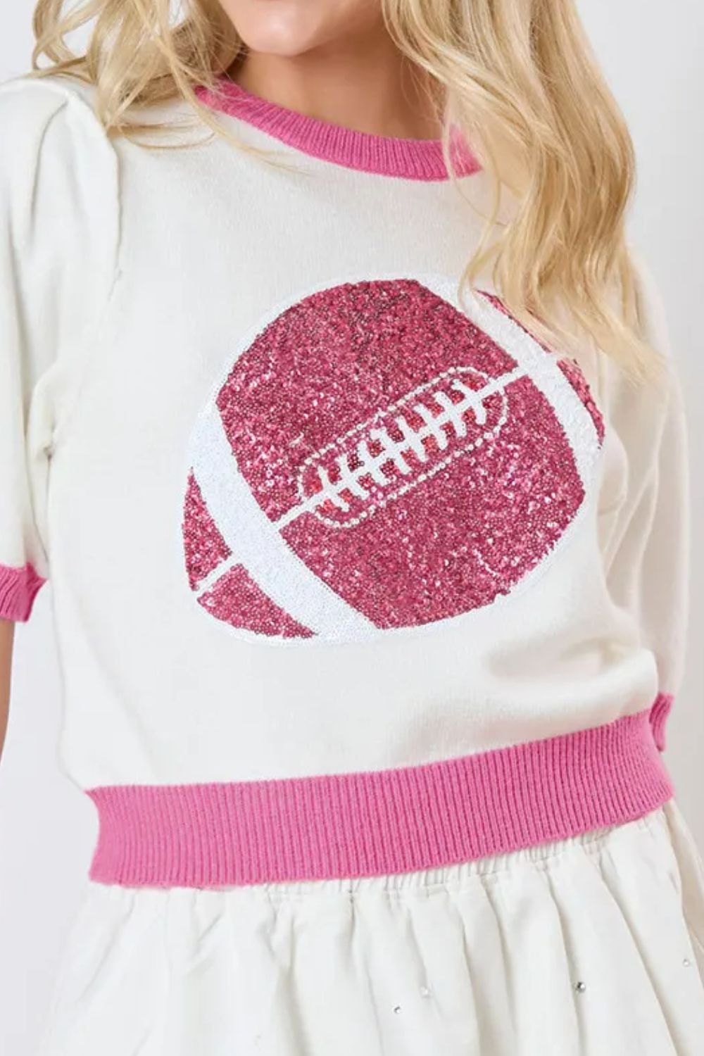 Sequin Football Round Neck Short Sleeve Top