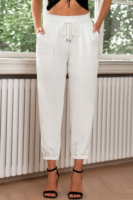 Drawstring Paperbag Waist Cropped Joggers