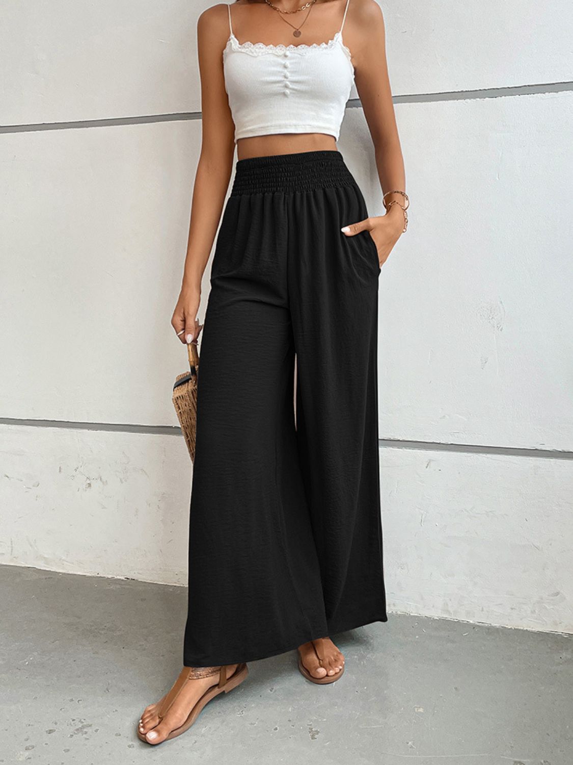 Wide Waistband Relax Fit Long Pants