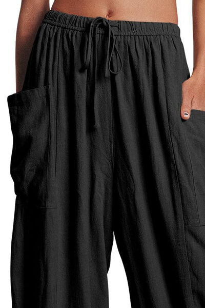 Full Size Pocketed Drawstring Wide Leg Pants