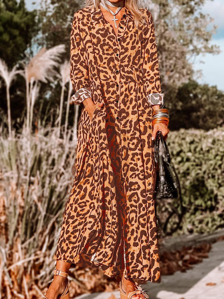 Leopard Buttoned Maxi Dress